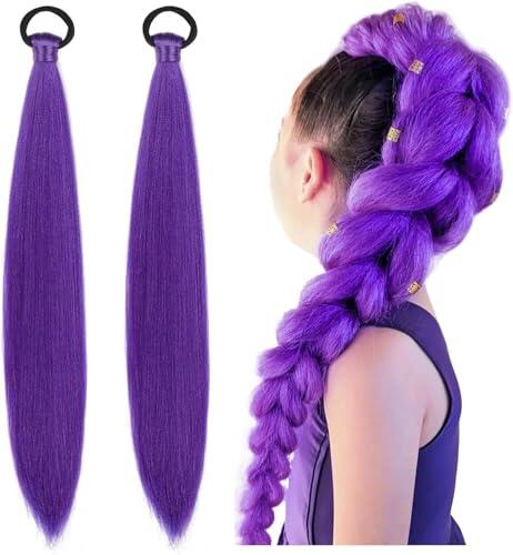 2 piezas De Extensiones De Cabello Trenzado Púrpura, Extensiones Morado NiñA, Pelo Sintético Púrpura para Trenzar con Corbata Elástica, Morado Trenza Para Mujeres Fiestas Y Cosplay Halloween (2 Pcs)