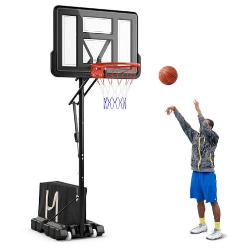 COSTWAY Canasta de Baloncesto Interior y Exterior, Altura Ajustable 240-305cm, Base Rellenable de Agua y Arena, Canasta de Baloncesto Portátil con Ruedas, Niños, Adolescentes y Adultos