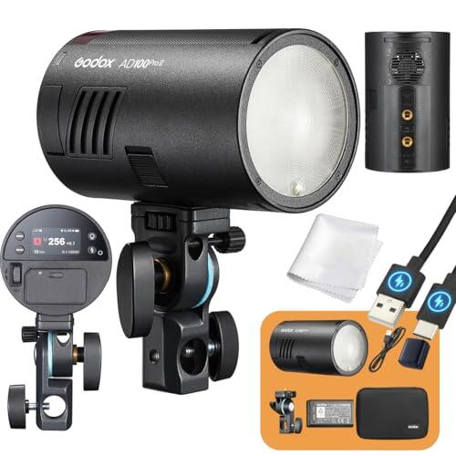 Godox AD100 Pro II Flash de Bolsillo 100Ws, TTL 2.4GHz, HSS 1/8000s, Zoom 28–85mm, 490 Destellos, Batería 2850mAh, Carga USB-C