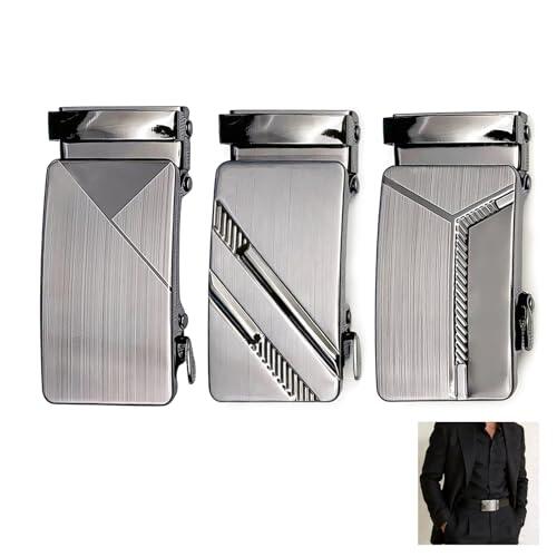 LifgWas 3 Piezas Hebillas de Cinturón Automáticas para Hombre, Herrajes de Metal Ajustable Sin Agujeros, Hebilla de Correa de 35 mm para Jeans y Pantalones de Vestir, Diseño Moderno de Reemplazo
