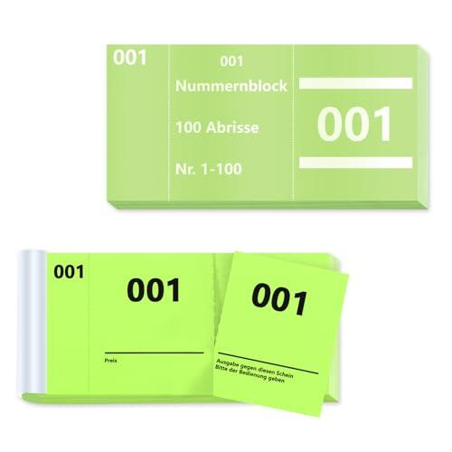 Tómbola suelta 1 – 100 números dobles, 5 x 10 cm, Blocchetti Numerati, demoliciones, bloc de números, premios para eventos, fiestas, sorteos, bloques de recibos, exposición, ticket de romana (verde)