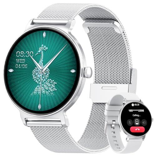 taopodo Reloj Inteligente Mujer, 1.27" Smartwatch Mujer con Llamadas, Monitor de Sueño, Función Femenina, 120+ Modos Deportivos, Podómetro, 24H Pulsómetro, SpO2, IP68, para Android/iPhone, Silvery