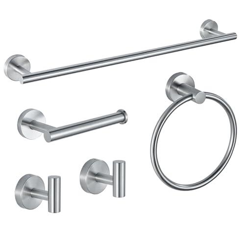 Níquel Cepillado Juego de 5 Piezas SUS304 Acero Inoxidable Toallero Barra de 60 cm Toallero Anillo Gancho Albornoz Montaje en Pared Accesorios de Baño para Baño Moderno