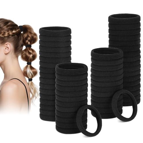 Euqvunn 60 Piezas Gomas Pelo Negras, Coleteros Pelo Mujer, Gomas de Pelo Suaves y Elásticas, Mujer No Dañinas para Coletas, Sin Metal, Gomillas Accesorios Pelo Niña, Niños y Hombres