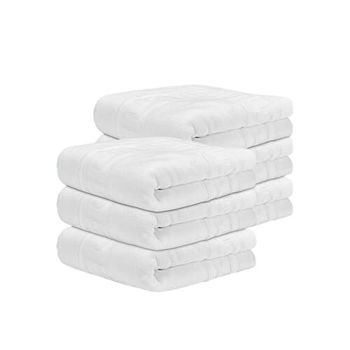 DECASATEXTIL Pack de 6 Alfombras Baño 50x35 cm - 100% Algodón Suave y Absorbente - 500GSM - 100% Algodón Suave y Absorbente - Tapete Ducha Blanco Estilo Toalla - Alfombrilla Baño