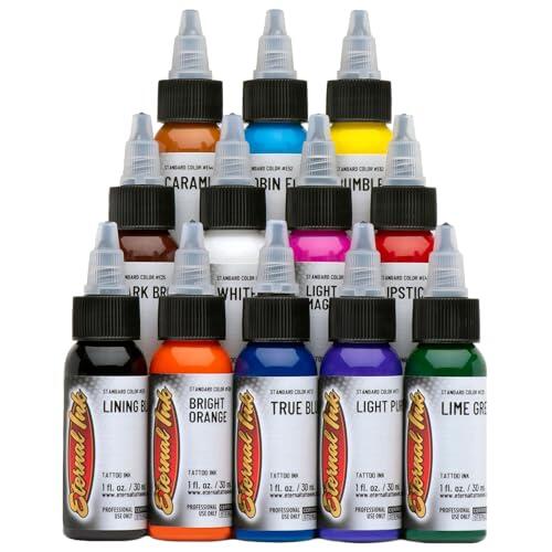 Set de tinta para tatuajes Eternal Ink - Kit de 12 Colores Eternal Ink - 30 ml. Tinta Original (Made in USA)