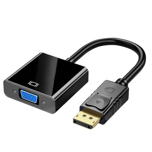 Conector DisplayPort a VGA 1080P, Conversor DisplayPort a VGA Macho a Hembra para PC Portátil Monitor Proyector, Conector Chapado en Oro, Compatible con Windows XP 7 8 8.1 10, Negro