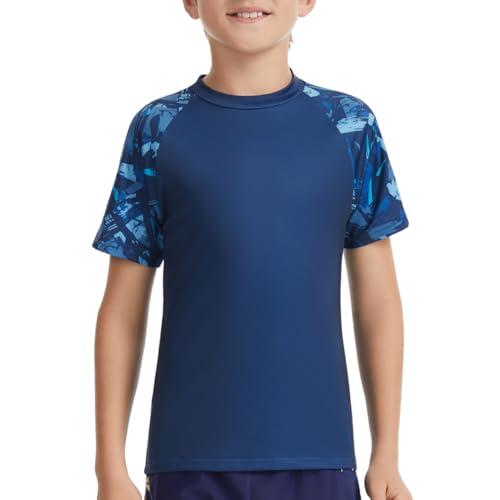 AMZSPORT Camiseta Proteccion Solar Niño Camiseta de Natación de Manga Corta de Secado Rápido, Azul Dinámico 3XL