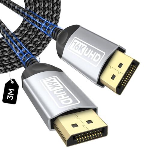 layajia Cable DisplayPort 2.1 16K 3M, Cable DP a DP Soporta 16K@30Hz 8K@240Hz 4K@240Hz, 80Gbps, HDCP 2.3, HDR DSC 1.2a MST FreeSync G-Sync para TV PC Tarjeta de Video Monitor