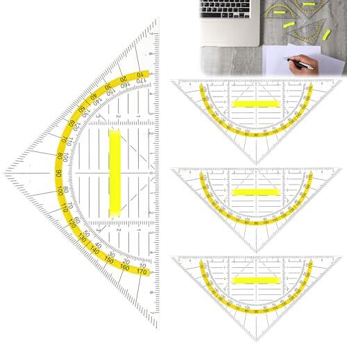 Regla triangular multifuncional con asa, juego de 4 piezas transparentes cuadradas con transportador, juego de reglas triangulares de plástico, triángulos de dibujo para diseñadores, arquitectos
