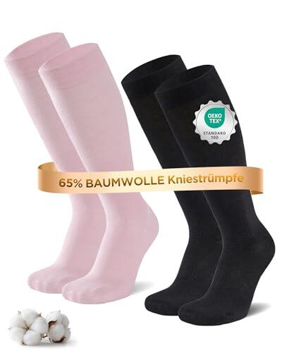 Niofind Medias de Compresion Mujer y Hombre – 2 Pares de Calcetines de Compresión y Calcetines Hasta la Rodilla Hechos de 65% Algodón – Ideales para Deporte, Trabajo, Vuelos y Embarazo