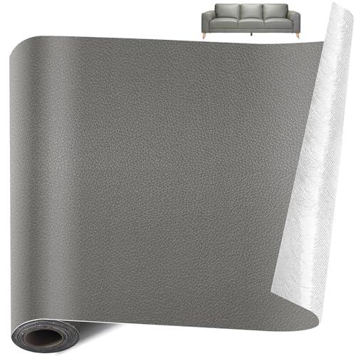 Cuero Adhesivo para Tapizar 30x50 cm - Parche de Reparación Autoadhesivo de Polipiel para Muebles, Sofás, Sillas, Asientos de Coche - Repara Rasguños, Roturas y Quemaduras - Gris