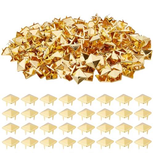 GORGECRAFT 200pz 10mm de Clavos Dorados con Forma de Pirámide Cuadrada Remaches de Metal Punk Cuero con Cuatro Puntas Cuadradas Punzón Zapatos Ropa Proyectos de Bricolaje Bolsos Cinturones Vaqueros.
