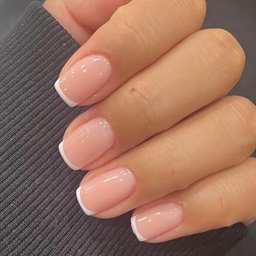 LuminaVerde Press On Nails, 24PCS Press On Nails Cortas para Uñas Pegables French Uñas Squoval Blanco
