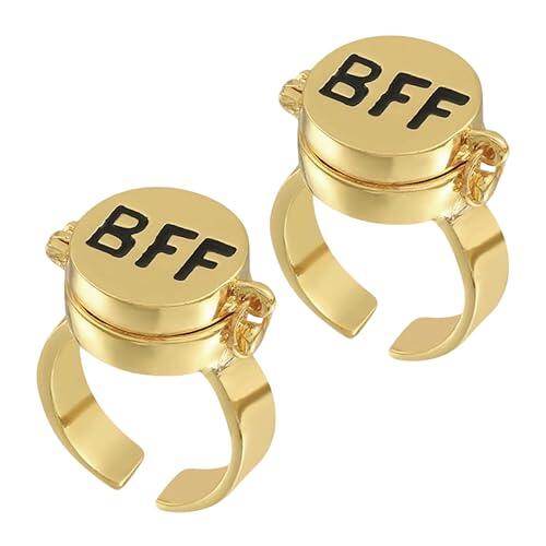 Ruvan 2 anillos de mejores amigos para siempre, anillo ajustable con tapa abierta, dulce anillo BFF, anillo de amistad, símbolo de amistad
