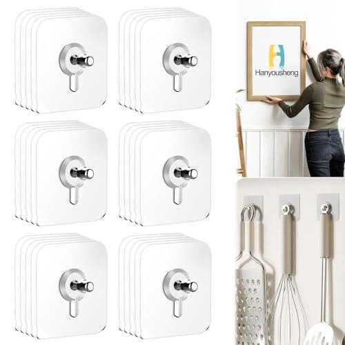 Hanyousheng 30PCS Ganchos Adhesivos para Pared, Ganchos Autoadhesivos Transparentes y Extra Fuertes para Colgar Cuadros, Fotos y Pinturas Sin Agujeros ni Clavos, Fácil Remoción