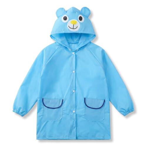 YIPFEN 1Pcs Chubasquero Niño Chubasquero Niña Impermeable con Capucha Wasserdicht para Niños con Diseño de Oso 3D Botón de Presión (3-8 Años)