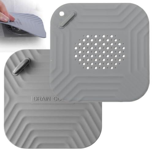 Pack 2 en 1 – Tapa desagüe Plato Ducha y Rejilla colador de Silicona – Evita Atascos, Malos olores y cucarachas en Ducha o Fregadero – Tapas de Silicona Gris, 15 cm