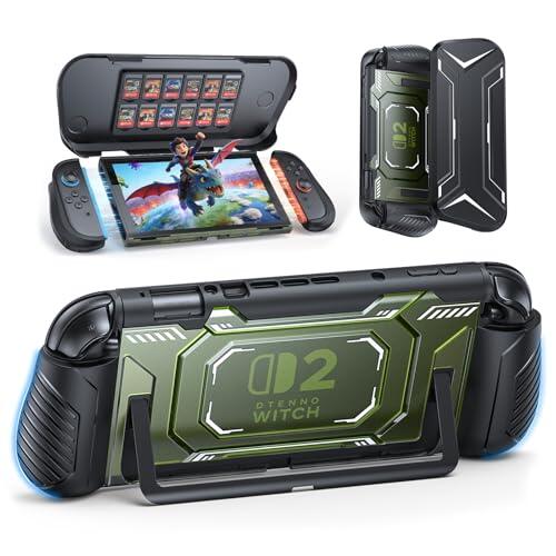 FASTSNAIL Funda protectora Switch 2, funda Switch 2 con marco central de TPU acoplable, agarre ergonómico antideslizante para Joycon 2, cubierta frontal de policarbonato antiarañazos con 12 ranuras