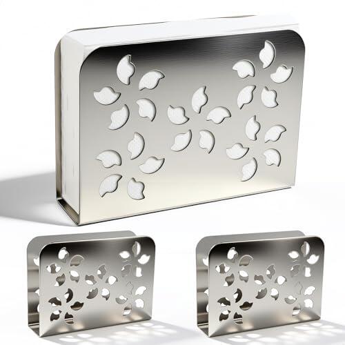 2 Piezas Servilletero de Mesa Inoxidable,Servilleteros con Diseño Floral Hueco,Napkin Holder Decorativos para Cocina,Restaurantes,Decoración de Fiestas y Hoteles