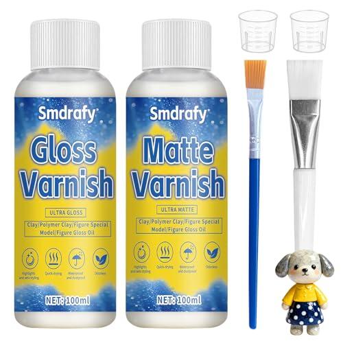 100ml*2 Barniz Arcilla Secado al Aire, Barniz Brillante y Mate, Esmalte De Arcilla De Secado al Aire, Barniz brillante para Pasta de Modelar, para Evitar Grietas, Arañazos y Desgaste