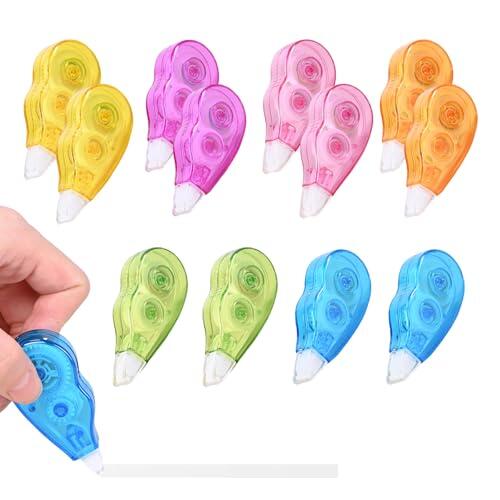 Juego de 12 rodillos correctivos, 5 mm x 4 m, con tapa protectora, para escuela y oficina, ratón corrector con diseño ergonómico, sobreescritura instantánea, blanco puro, ideal para zurdos y diestros
