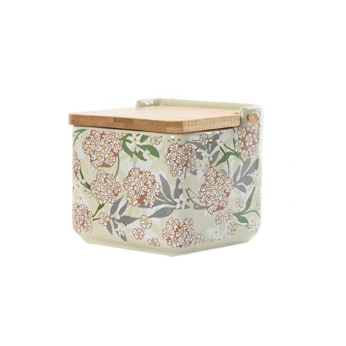 Panda Home Salero de Cocina de Cerámica con Tapa de Bambú Varios Diseños Originales .Tamaño 12cmx12cmx11cm (Modelo 7)