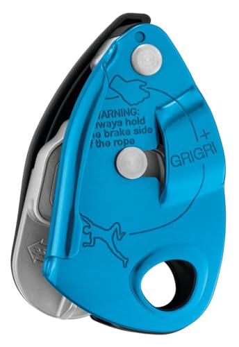 PETZL GRIGRI+ Dispositivo de sujeción con bloqueo asistido por leva y mango antipánico, apto para estudiantes y uso intensivo, color azul