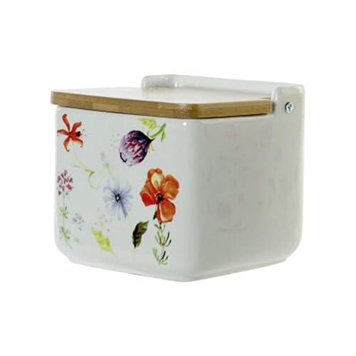 Panda Home Salero de Cocina de Cerámica con Tapa de Bambú Varios Diseños Originales .Tamaño 12cmx12cmx11cm (Modelo 10)