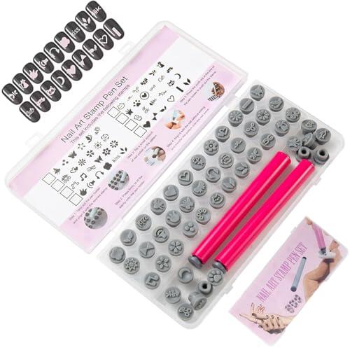 48 bolígrafos para sellos de uñas con diferentes patrones, sellos para decoración de uñas con punta de bolígrafo de silicona, kit de estampado DIY de flores, mariposas y rosas para mujeres, decoració