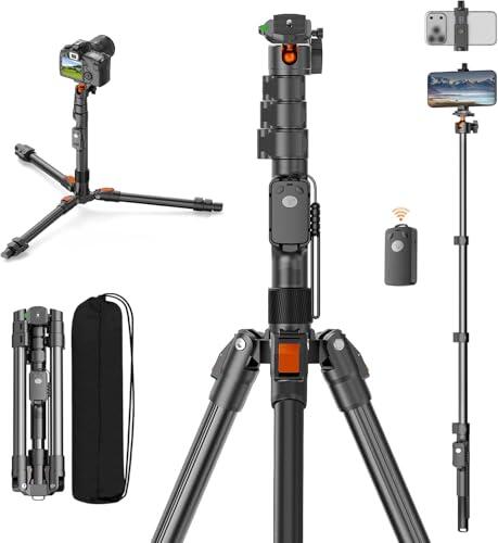 XXZU 191cm Tripode Camara, Tripode para Movil con Control Remoto, Tripode Camara de Aluminio con Soporte para Teléfono y Rótula de 360°,Tripod para Cámara Digital/Smartphone/Luz de Anillo/Webcam