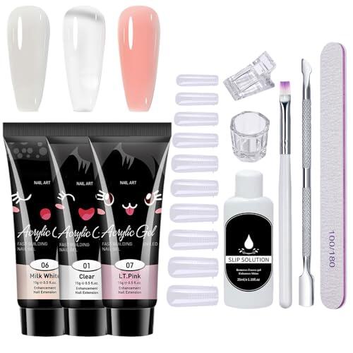 Uñas Poligel Kit Completo | Kit de Extensión de Uñas de Gel con Lámpara LED | Gels Extensión De Ongle Para Principiantes Art En Casa, Incluye Esmaltes, Base y Sellador