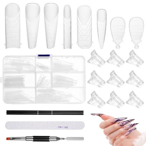 120 Pcs Puntas Uñas Postizas de Gel Suave, Set de Moldes Dobles para Uñas, 12 Pinzas para Uña, 1 lima y 1 pincel doble para manualidades