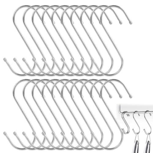 PaYuanRaoTi 20PCS Ganchos en S de Acero Inoxidable, 9 cm, para Colgar en Cocina, Baño, Armario, Jardín y Hogar, Ganchos Versátiles para Colgar, Soluciones de Almacenaje Flexibles y Ordenadas