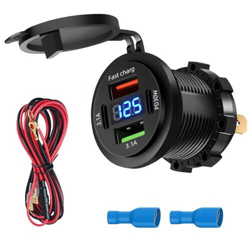 4 Puertos Toma USB de 12V Cargador de Coche, Impermeable Rápido para Motos