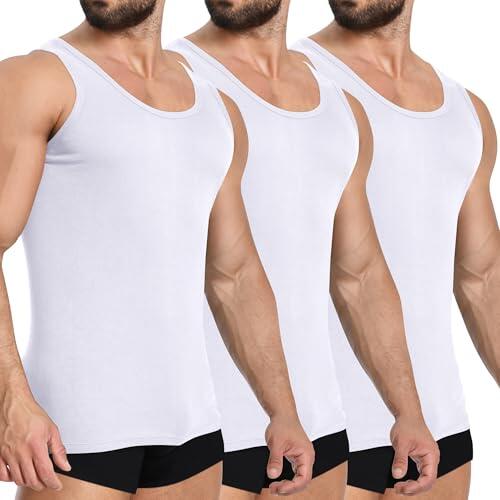 YOUCHAN Pack de 3 Camisetas Tirantes Hombre, sin Manga, 100% Algodón, Blancas, Tallas L