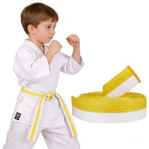 XBFOCNH Cinturón de judo de 180 cm,deportes de karate,cinturón profesional de taekwondo y aikido, cinturón de tela gruesa para niños (Amarillo y blanco)