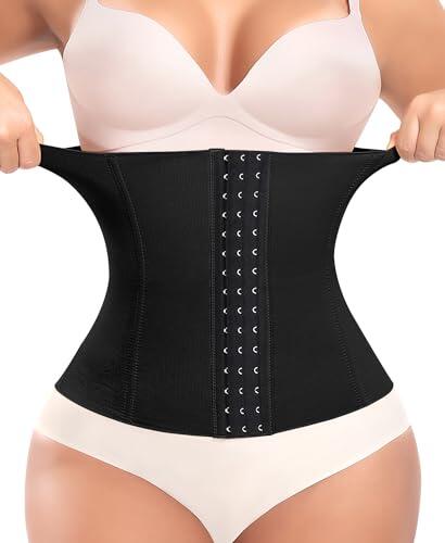 YARRCO Corset Reductor Adelgazante Mujer Faja Moldeadora Reductora Waist Trainer Cintura Postparto Cinturón Control de Abdomen Faja Colombiana Corsé Bustier Shapewear Postparto (Negro,M)