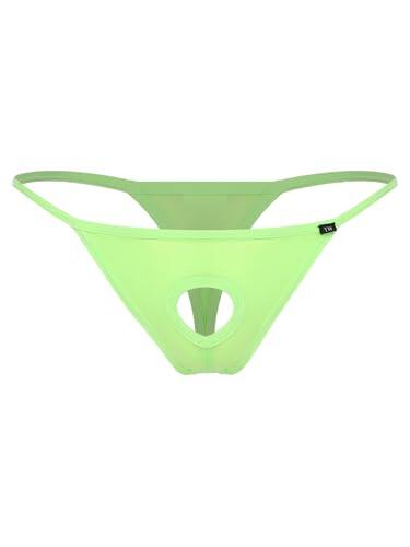 Riismen Calzoncillos Transparentes Sin Entrepierna Elásticos Bajo Talla con Recortes Y Abertura Entrepierna Hombres Verde Fluorescente S