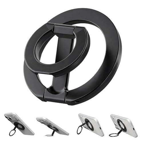 Soporte Anillo Magnético Movil para MagSafee, Agarre Magnético Móvil para MagSafe con Doble Bisagra Mejorada Anillo Metálico para iPhone 17, 16, 15, 14, 13, 12, 11 Pro MAX, Android
