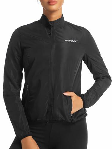 Przewalski Chaqueta cortavientos para mujer, ligera, resistente al viento y al agua, reflectante, con cremallera completa, 2 bolsillos con cremallera, para correr, ciclismo y senderismo