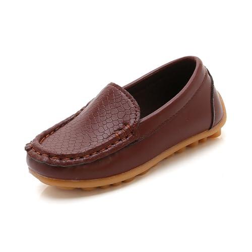 Zapatos Sin Cordones para Niño Niña Pequeños Náuticos Casuales de Vestir (Brown, 7.5-8 Years)