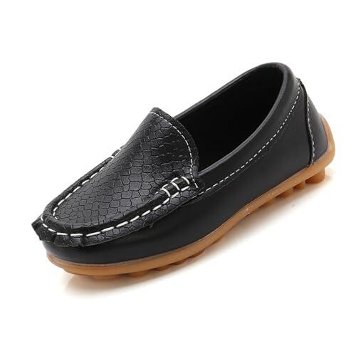 Zapatos Sin Cordones para Niño Niña Pequeños Náuticos Casuales de Vestir (Black, 10.5-11 Years)
