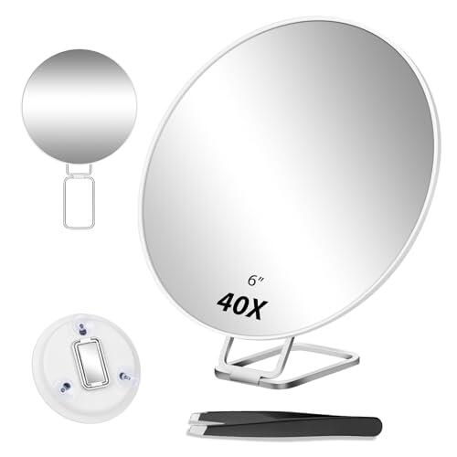 Solinorex Espejo De Aumento 40X, Espejo De Maquillaje con Función De Aumento, Espejo Aumento baño Incluye Soporte, Espejo De Maquillaje De Viaje, Se Utiliza para Dar Forma a Las Cejas, Uso a 5-8CM