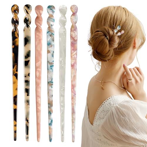 GAZIL Juego de 6 Palillos para el Pelo de Mujer, Horquillas de Estilo Chino Vintage, Pasadores para el Cabello Franceses para Moños y Recogidos