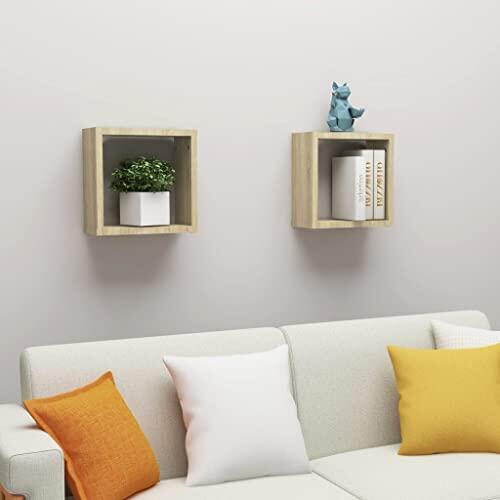 Genérico Estantes Cubo de Pared 2 Unidades Roble Sonoma 30x15x30 cm,Estanterías,Estantes y estanterías-807007