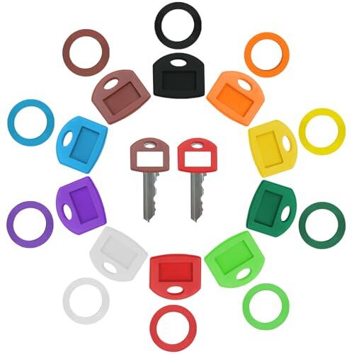 20 Piezas Funda Llaves Tapas, Fundas para Llaves de Colores Cuadrados y Redondos, Silicone Key Cap con Etiquetas, Funda Llaves Identificar FáCilmente para Hogar, Oficina y Garaje