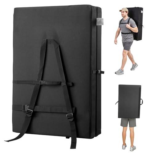 VEVOR Colchoneta de Escalada Plegable de 2 Pliegues 905 x 610 x 210 mm de Espumas, Tela Oxford 900D, con Asa y Correas de Mochila Ajustables, Crash Pad Impermeable para Rocódromo, Exterior y Interior