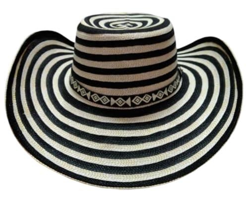 Generisch Sombrero Volteado hecho a mano en Colombia, poliéster, rayas blancas y negras, beige, S