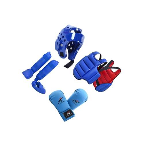 QUXVUIS El Juego de Equipo de Sparring Karate Incluye Casco Boxeo, Guantes, espinilleras y Protector Corporal para Entrenamiento y competición, Azul, Metro